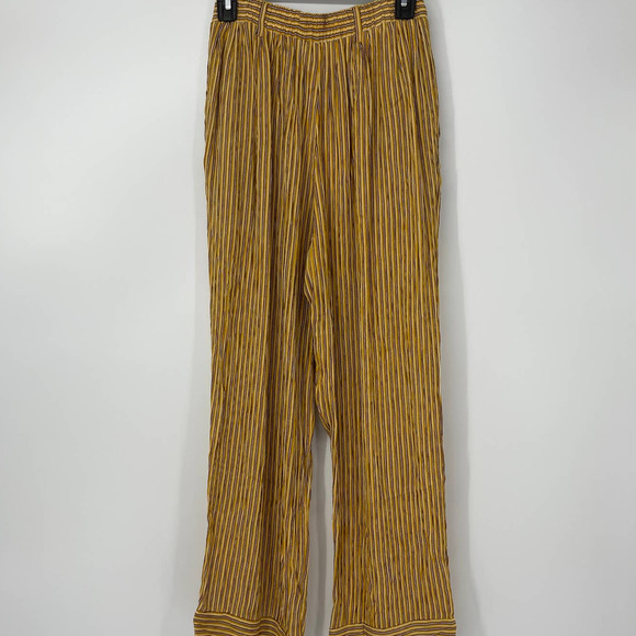 BAND OF GYPSIES GOLDEN YELLOW, WHITE & BROWN STRIPED CROPPED PANTS SMALL - Picture 4 of 5
